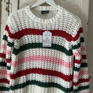 Wooden Ships Open-Knit Sweater in White with Subtle Pink
